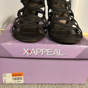 Brown zip-up women’s wedge shoes